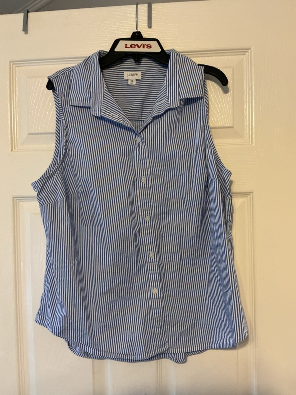 J.Crew Blue White Striped Sleeveless Button Down Top XL Coastal Preppy - Picture 3 of 8